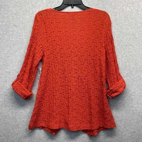 Ali Miles Textured Crinkle Top Womens Petite Small Red Blouse Roll Tab Sleeve - Picture 5 of 13